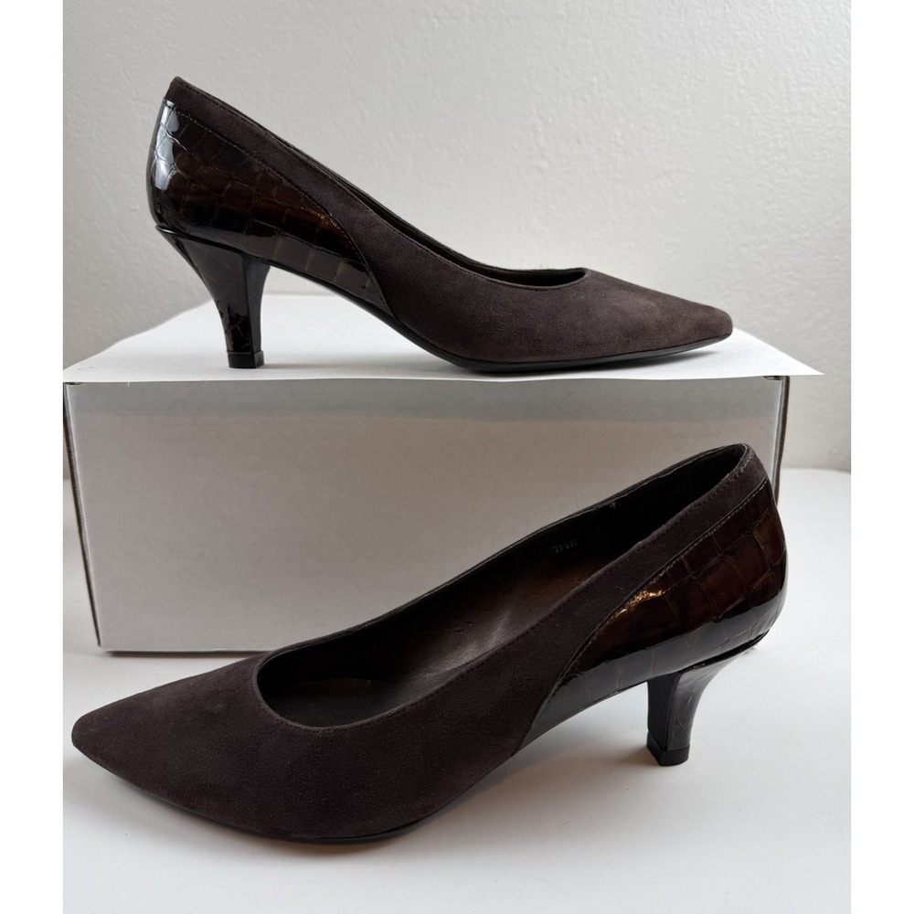 Vaneli Womens 80s Vintage Suede Pointed Toe Croc Kitten Heel Pump Sz 7.5N Brown - Picture 5 of 10